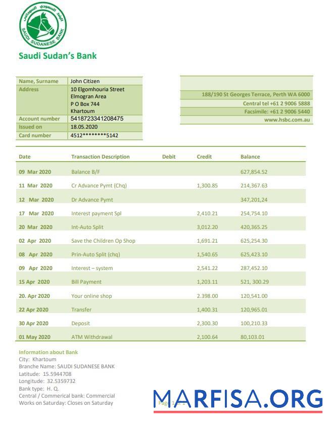 Blank Sudan Saudi Sudanese Bank proof of address statement word template